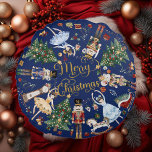 The Nutcracker Ballet Vintage Merry Christmas Gift Round Pillow<br><div class="desc">Bring the charm of the Nutcracker Ballet into your holiday decor with this beautiful round throw pillow! Adorned with vintage illustrations of Nutcracker soldiers, the Mouse King, Sugarplum Fairies, Clara, and festive holiday scenes and a Merry Christmas wish in the center, it captures the magic of Christmas in every detail....</div>