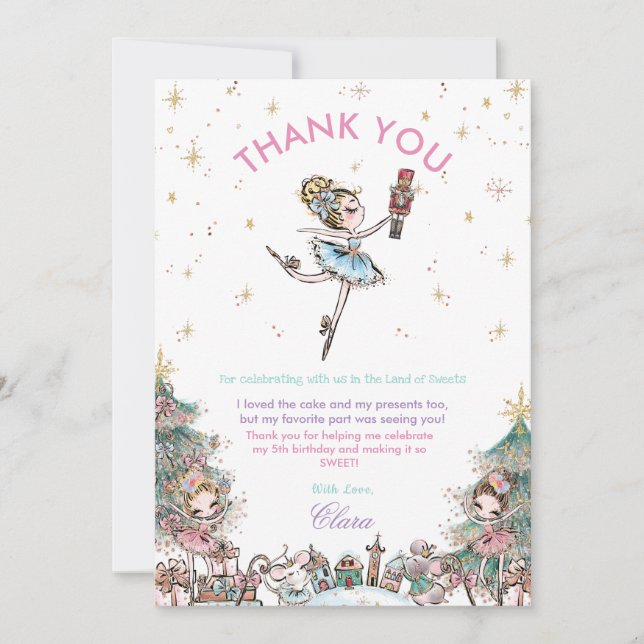 The Nutcracker Christmas Ballet Birthday Party Thank You Card (Front)