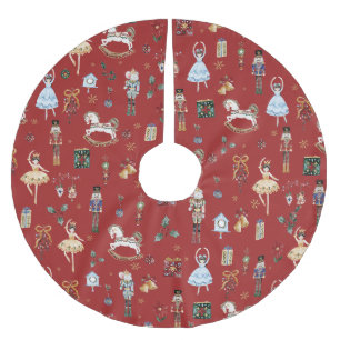 The Nutcracker Christmas Ballet Vintage Watercolor Brushed Polyester Tree Skirt