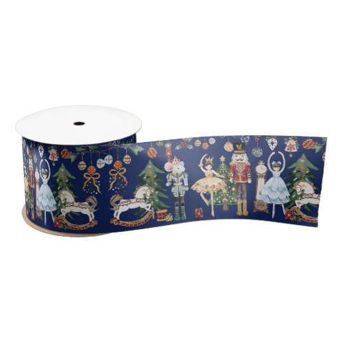 The Nutcracker Christmas Ballet Vintage Watercolor Satin Ribbon