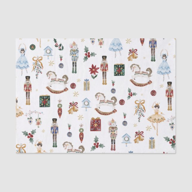 The Nutcracker Christmas Ballet Vintage Watercolor Tissue Paper (Front)
