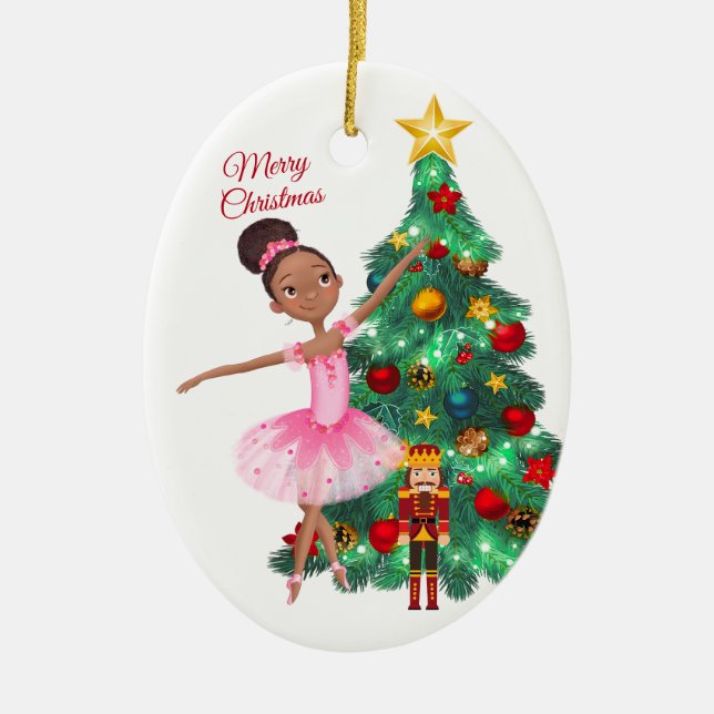 The Nutcracker Clara and The Nutcracker Christmas Ceramic Ornament (Front)
