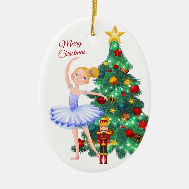 The Nutcracker Clara and The Nutcracker Christmas Ceramic Ornament (Front)