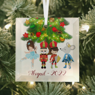 The Nutcracker, Clara, Mouse King Ballet Christmas Glass Ornament