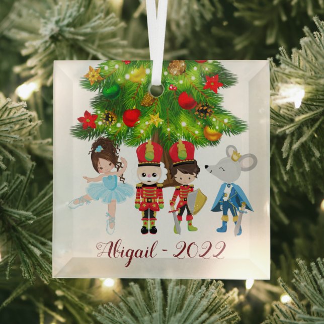 The Nutcracker, Clara, Mouse King Ballet Christmas Glass Ornament (Insitu)