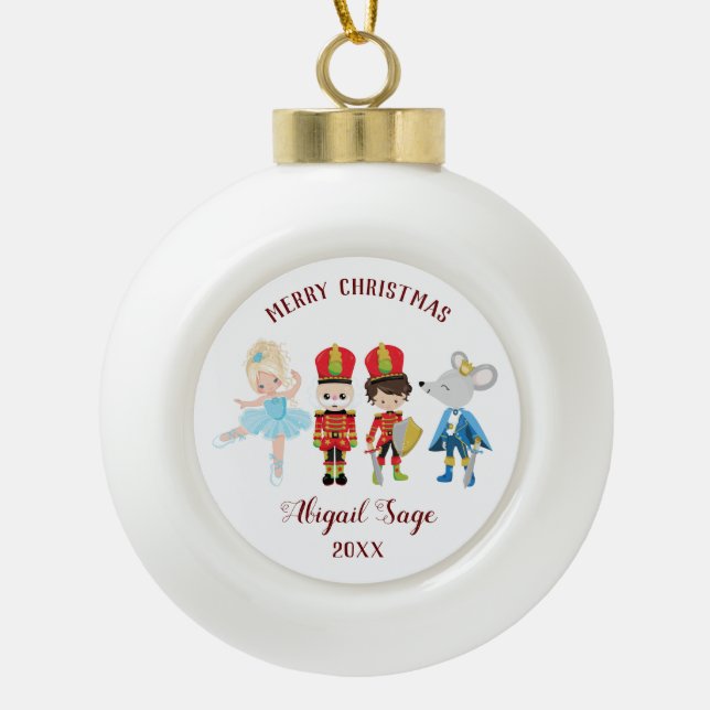 The Nutcracker, Clara, Mouse King Christmas Ceramic Ball Christmas Ornament (Front)