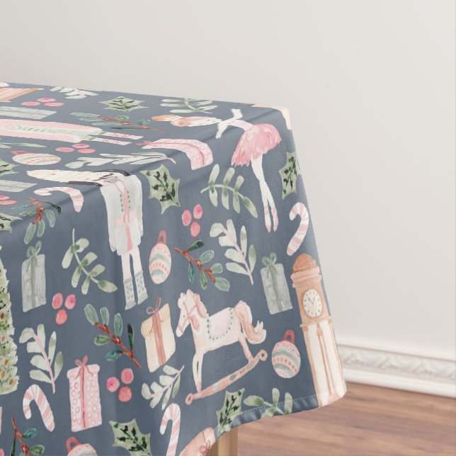 The Nutcracker Holiday Watercolor blue Tablecloth (In Situ)
