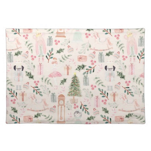 The Nutcracker Holiday Watercolor blush Cloth Placemat