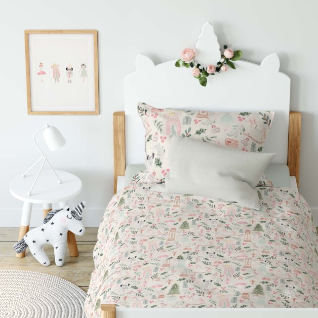 The Nutcracker Holiday Watercolor blush Duvet Cover (the nutcracker kids bed pattern)