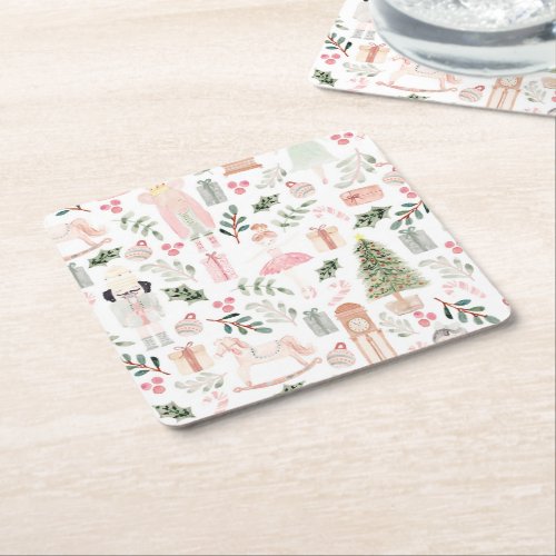 The Nutcracker Holiday Watercolor Square Paper Coaster