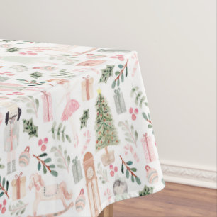 The Nutcracker Holiday Watercolor white Tablecloth