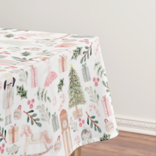 The Nutcracker Holiday Watercolor white Tablecloth