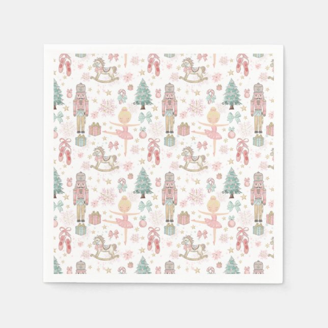 The Nutcracker Pink Christmas Ballet 1st Birthday  Napkins (Front)
