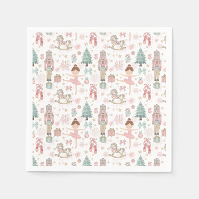 The Nutcracker Pink Christmas Ballet 1st Birthday Napkins (Front)