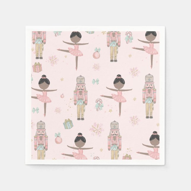 The Nutcracker Pink Christmas Ballet 1st Birthday Napkins (Front)