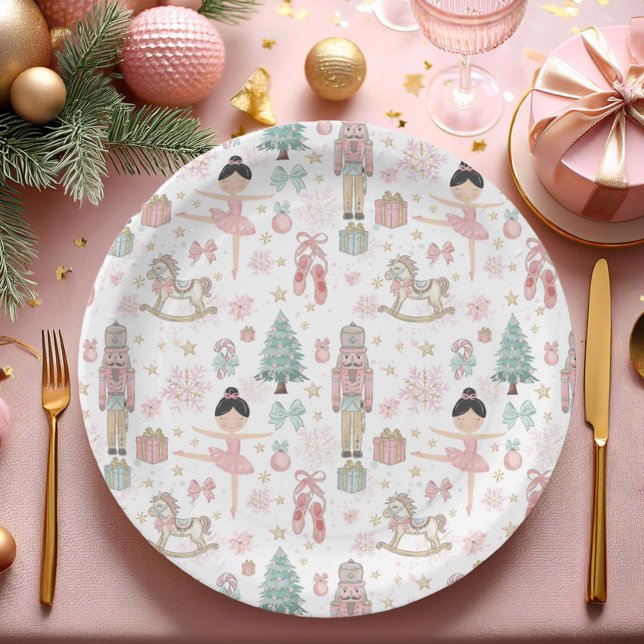 The Nutcracker Pink Christmas Ballet 1st Birthday Paper Plates (Creator Uploaded)