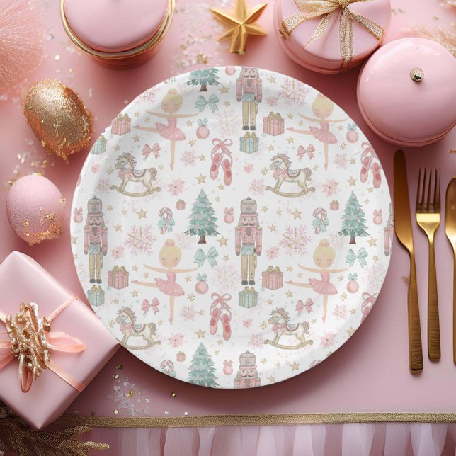 The Nutcracker Pink Christmas Ballet 1st Birthday Paper Plates (Creator Uploaded)