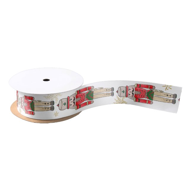 The Nutcracker Soldiers Red Green Gold Christmas Satin Ribbon (Spool)