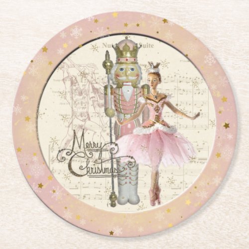 The Nutcracker Suite _ Ballerina  Nutcracker Pink Round Paper Coaster