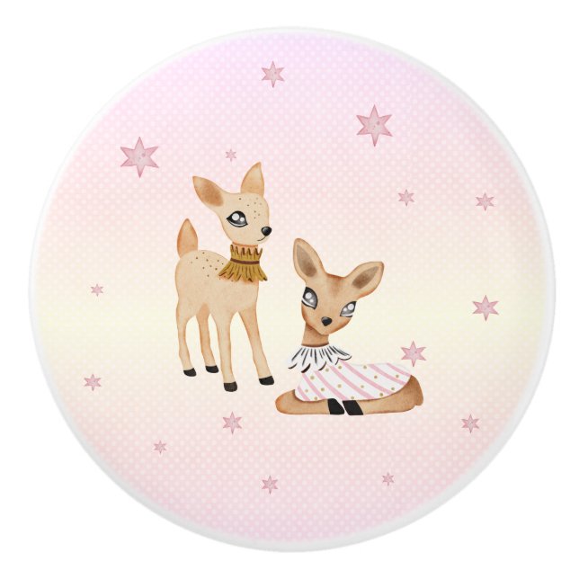 The Nutcracker Suite - Deer Fawns Ceramic Knob (Front)
