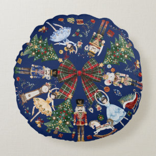 The Nutcracker Vintage Christmas Ballet Red Blue Round Pillow