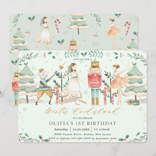 The Nutcracker Winter Onederland 1st Birthday  Inv Invitation (Front/Back)