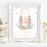 The Nutcracker Winter Onederland 1st Birthday  Poster<br><div class="desc">Personalize this sweet pink winter onederland first birthday party welcome sign poster easily and quickly, simply press the customize it button to further re-arrange and format the style and placement of the text.  Featuring whimsical characters from the Nutcracker in sweet pastel colors. Perfect for your little snowflake's first birthday! Matching...</div>
