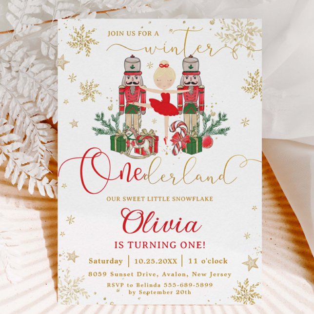 The Nutcracker Winter Onederland 1st Birthday Red Invitation (Creator Uploaded)