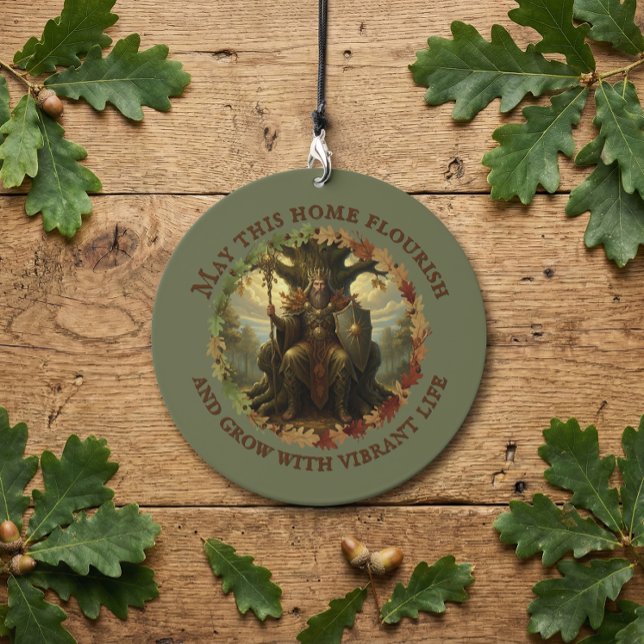 The Oak King Guardian of Growth & Light Solstice Wind Chime (Oak King gardeners blessing gift for abundance. Summer Solstice Oak leaf design of pagan folklore)