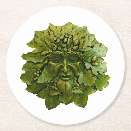 The Oak King  The Green Man Round Paper Coaster
