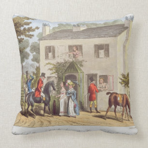 The Oakland Cottages, Cheltenham, or Fox Hunters a Throw Pillow