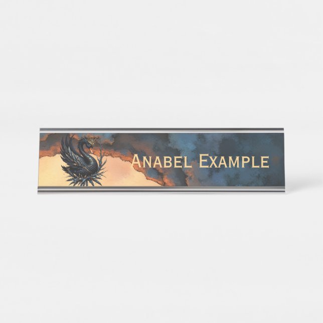 The Obsidian Swan of Moonlit Grace. Desk Name Plate (Front)