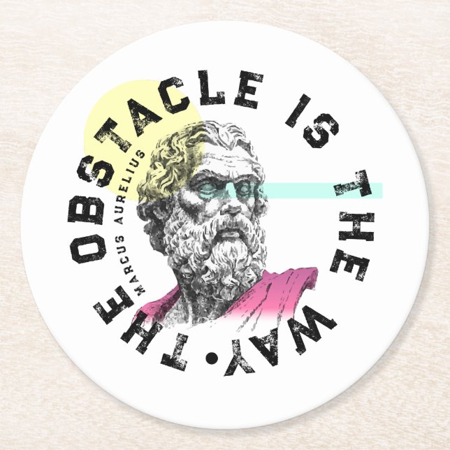The Obstacle Is The Way – Marcus Aurelius Quote Round Paper Coaster (Front)