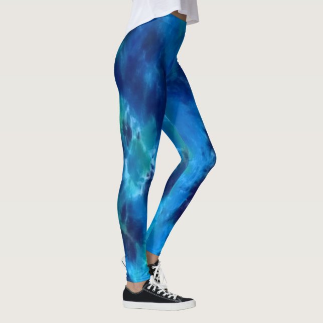 The Ocean Blues - Boho Tie-dyed Folk Art Leggings (Right)