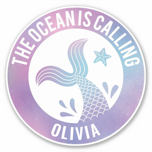 The Ocean Is Calling Mermaid Quote Sticker (Front)