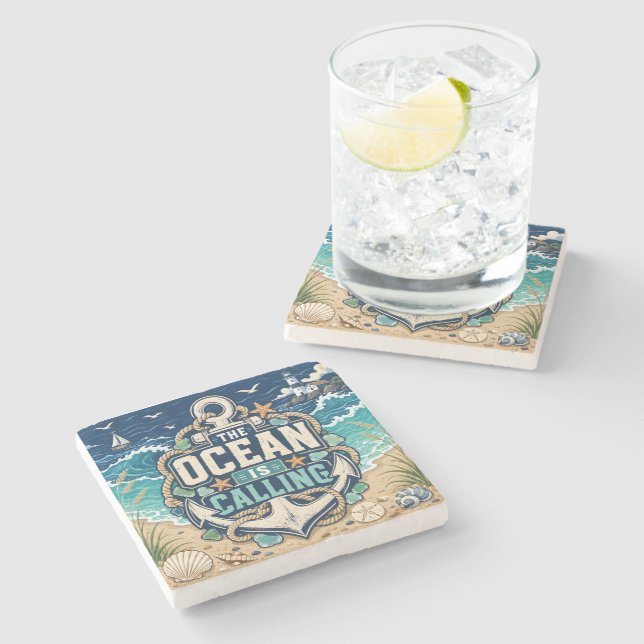 The Ocean Is Calling Stone Coaster (Side)