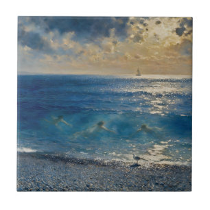 The Ocean Keeps Secrets – A Compelling Seascape Ceramic Tile