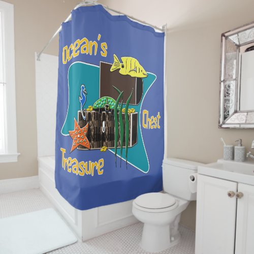 The oceans treasure chest   shower curtain