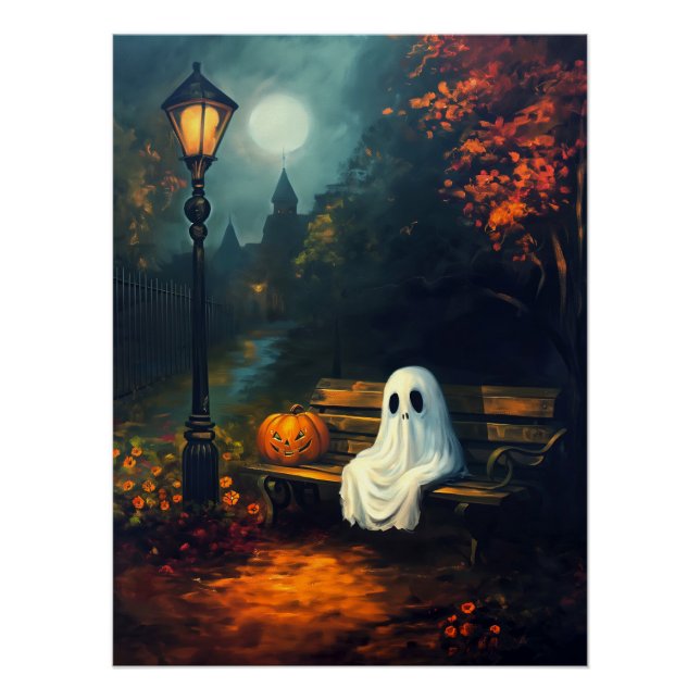 The October Companion | Spooky Ghost & Pumpkin Poster (Front)