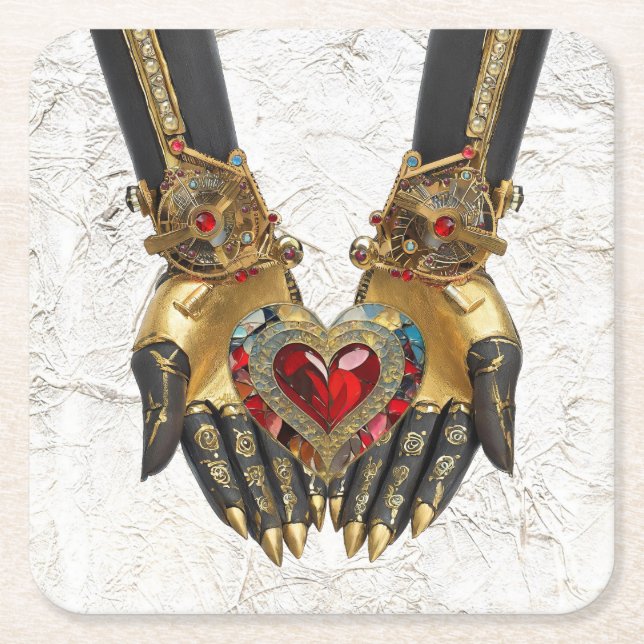 The Offering - Heart in Hands Square Paper Coaster (Front)