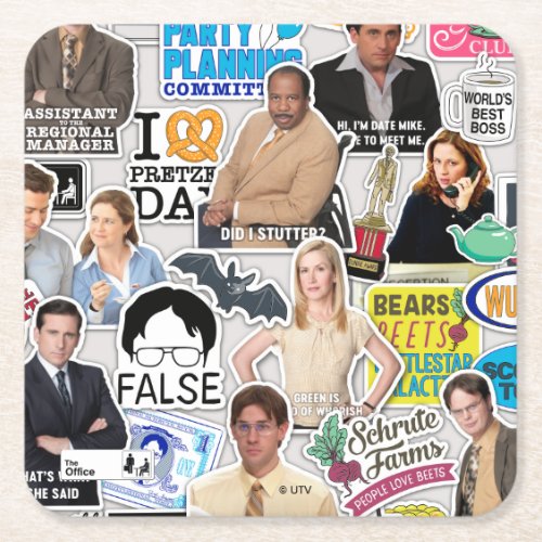 The Office  Character Meme Sticker Pattern Square Paper Coaster