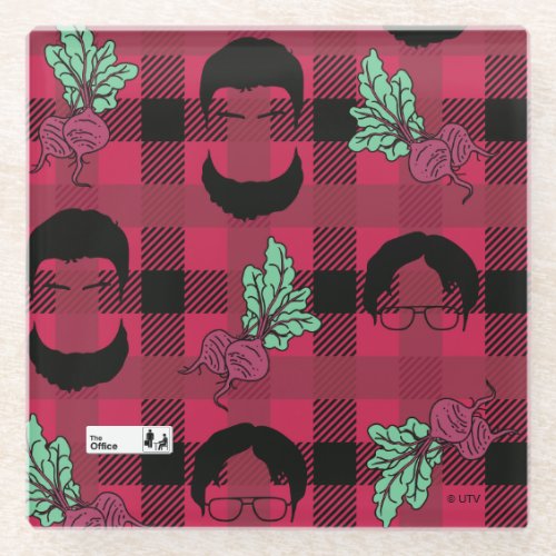 The Office  Dwight  Mose Beet Plaid Pattern Glass Coaster