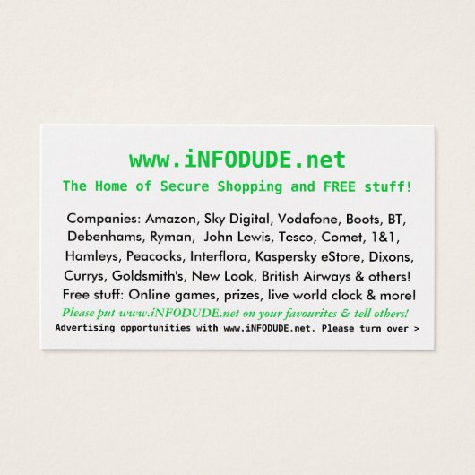 The Official www.iNFODUDE.net Business Card! (Front)