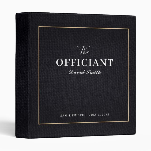 The Officiant Custom Wedding Marriage Black Gold 3 Ring Binder (Front/Spine)