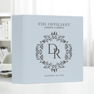 The Officiant Wedding Elegant Monogram Blue 3 Ring Binder