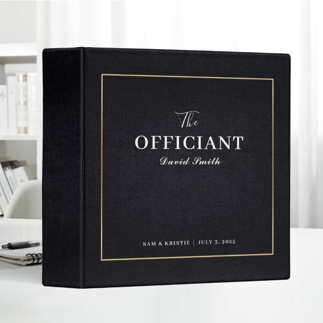 The Officiant Wedding Marriage Black Gold Elegant 3 Ring Binder (Creator Uploaded)