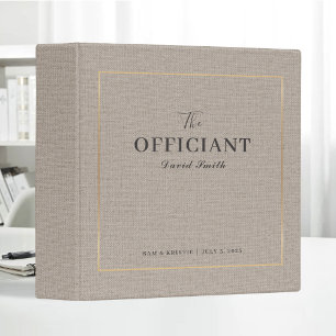The Officiant Wedding Marriage Black Gold Linen 3 Ring Binder