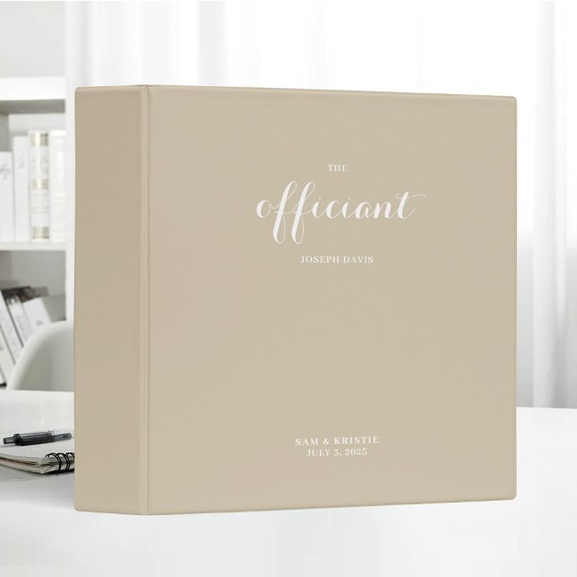 The Officiant Wedding Marriage Elegant Beige 3 Ring Binder (Creator Uploaded)