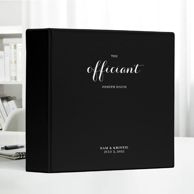 The Officiant Wedding Marriage Elegant Black 3 Ring Binder (Creator Uploaded)