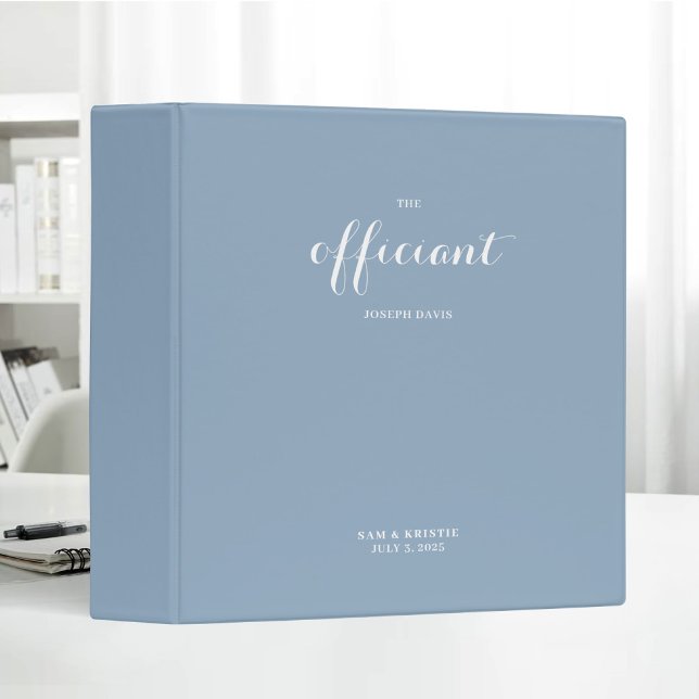 The Officiant Wedding Marriage Elegant Blue 3 Ring Binder (Creator Uploaded)